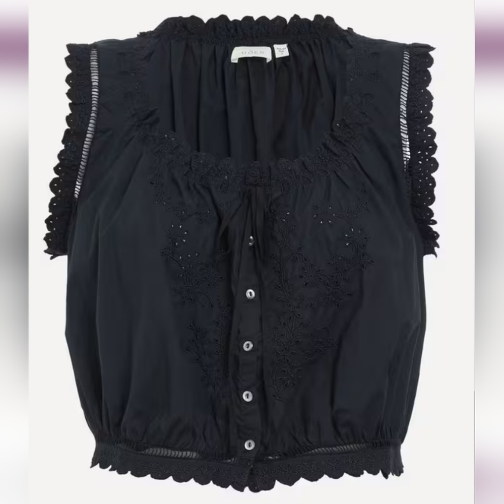 ​DÔEN XL Traveler Top Black Organic Cotton Ruffle Eyelet Blouse - Rare Size! - Picture 3 of 15